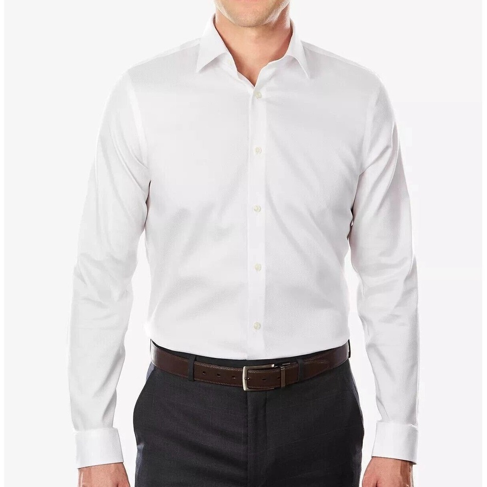 Calvin Klein Men's 2XL White Herringbone Dress Shirt 100% Cotton